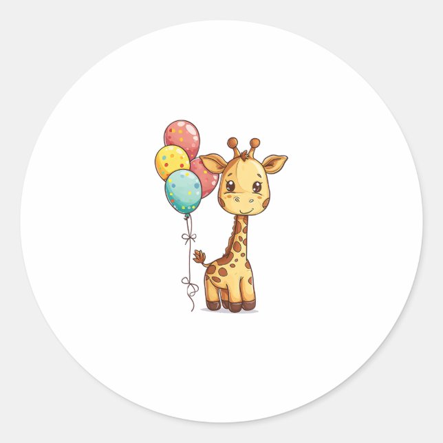 Sticker Rond Giraffe Cute Avec Ballons (Devant)