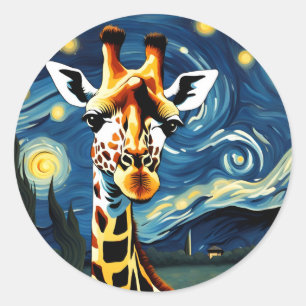 Sticker Rond Giraffe dans la nuit étoilée