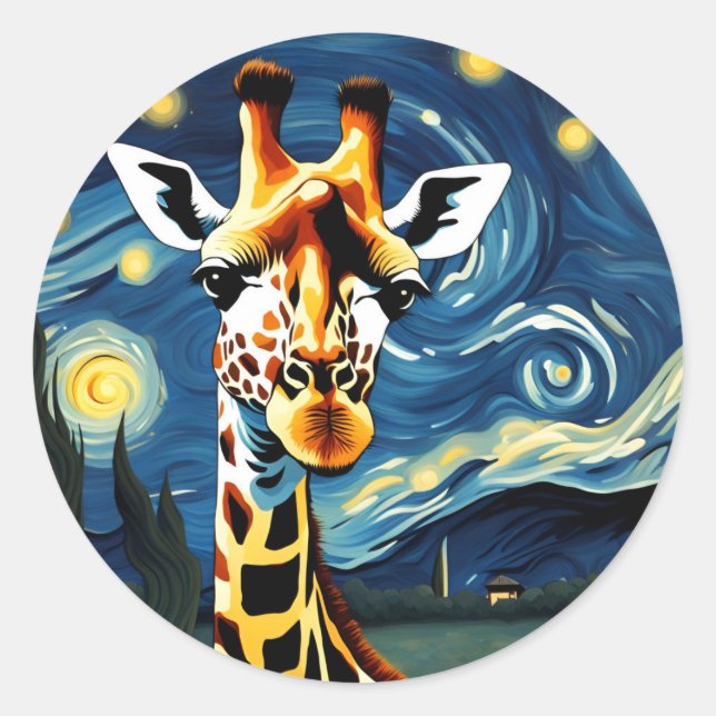 Sticker Rond Giraffe dans la nuit étoilée (Devant)