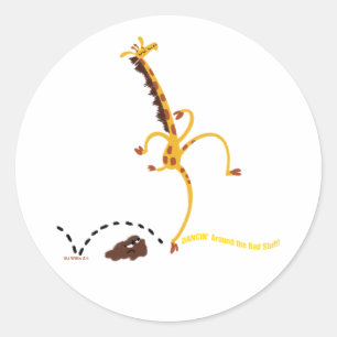 Sticker Rond GIRAFFE DANSE AUTOUR DE MAUVAISES "CHOSES" par Jef