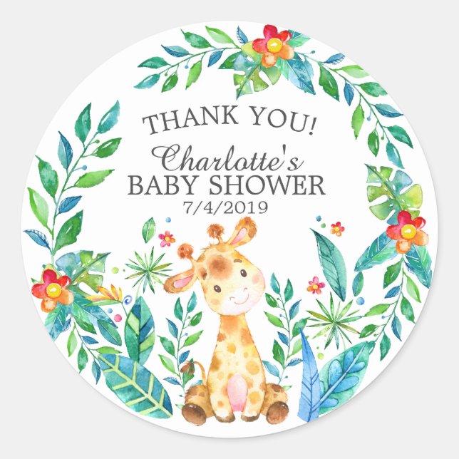 Sticker Rond Giraffe de Baby shower de la Jungle douce Favor Me (Devant)
