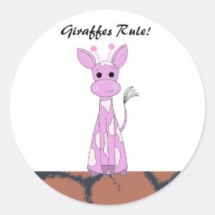 Sticker Rond Giraffe de dessin animé avec des mots