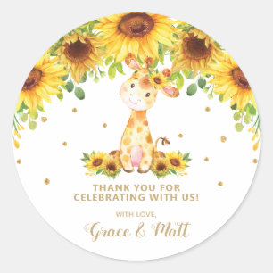Sticker Rond Giraffe de tournesol Merci Parties scintillant or