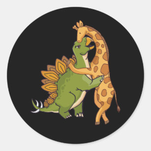 Sticker Rond Giraffe Dinosaur Hug Love Dino Animaux Safari Hall