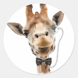 Sticker Rond Giraffe drôle avec Bowtie et Monocle