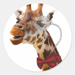 Sticker Rond Giraffe drôle avec Bowtie et Monocle
