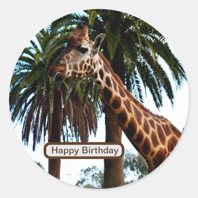 Sticker Rond Giraffe Drôle Qui Donne Une Framboise, (Devant)