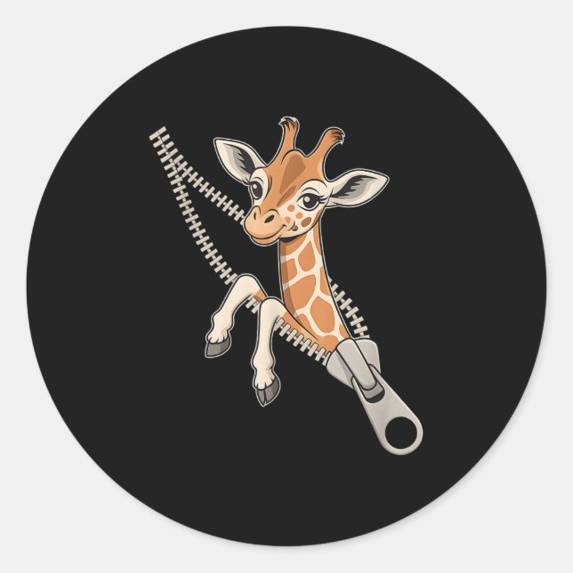 Sticker Rond Giraffe Émergente D'Un Zipper (Devant)