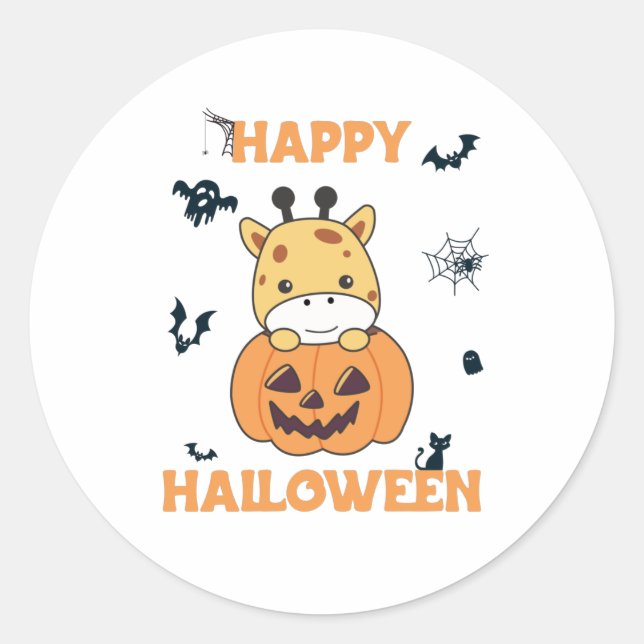 Sticker Rond Giraffe En Giraffes Cute Citrouille Joyeux Hallowe (Devant)