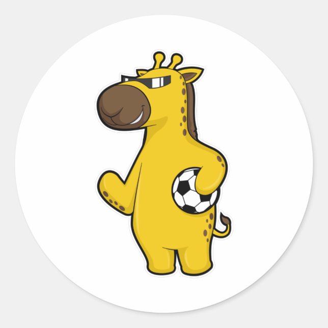 Sticker Rond Giraffe en joueur de football avec balle de footba (Devant)