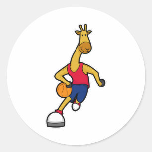 Sticker Rond Giraffe en tant que joueur de basket-ball avec Bas