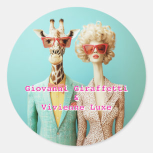 Sticker Rond Giraffe et femme élégante