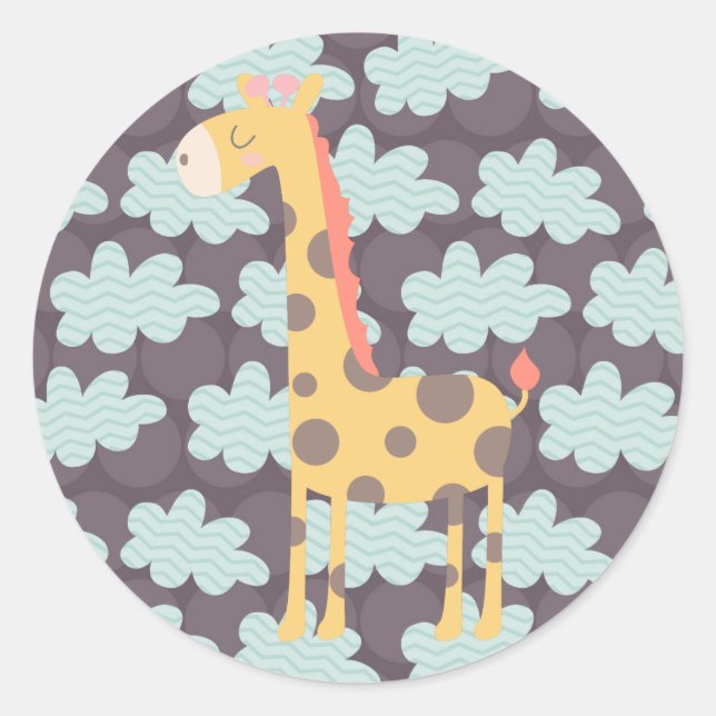 Sticker Rond Giraffe et nuages (Devant)