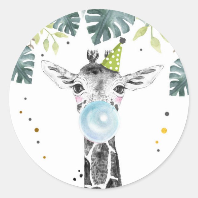 Sticker Rond Giraffe Fête Animaux Safari Garçon Anniversaire Cu (Devant)