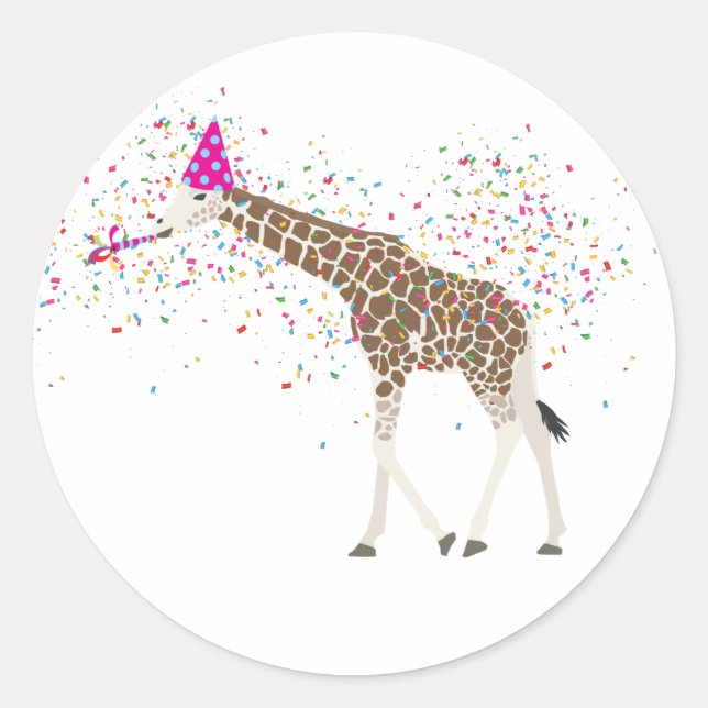 Sticker Rond Giraffe Fête Safari Animaux ayant une fête (Devant)