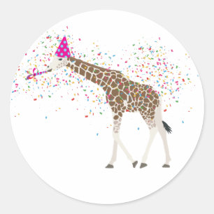 Sticker Rond Giraffe Fête Safari Animaux ayant une fête