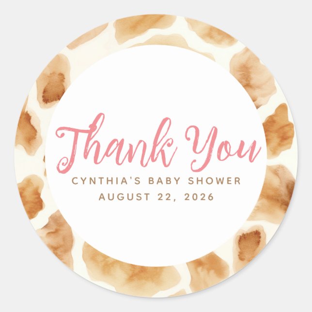 Sticker Rond Giraffe Fourre Imprimer Cute Rose Merci Brown (Devant)