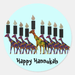 Sticker Rond Giraffe Hannukah Menorah