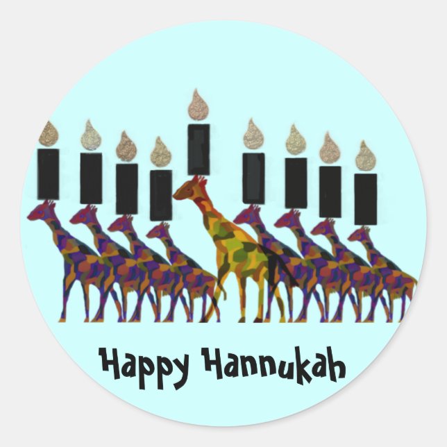 Sticker Rond Giraffe Hannukah Menorah (Devant)