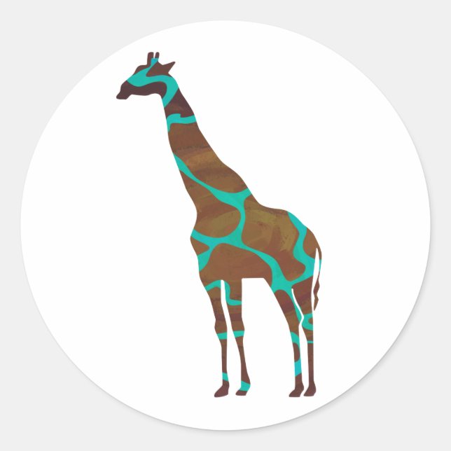 Sticker Rond Giraffe Impression Brown et Turquoise (Devant)