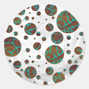 Sticker Rond Giraffe Impression Brown et Turquoise