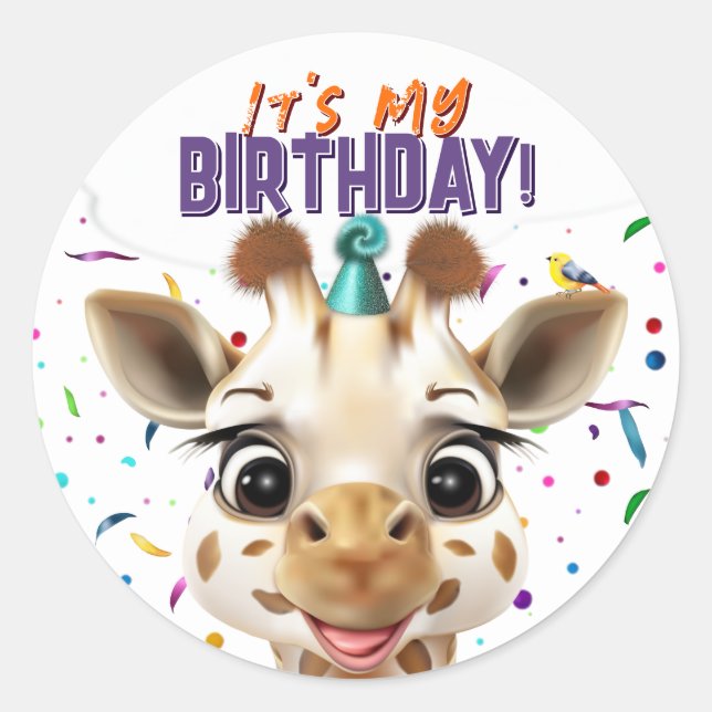 Sticker Rond Giraffe It's My Birthday (Devant)
