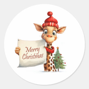 Sticker Rond Giraffe Joyeux Noël