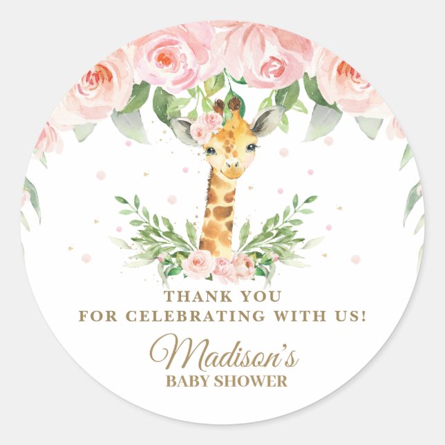 Sticker Rond Giraffe Jungle Safari Rose Floral Merci Favoriser (Devant)
