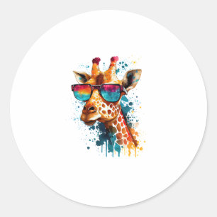 Sticker Rond Giraffe Lunettes de soleil Vintage drôle Animal af
