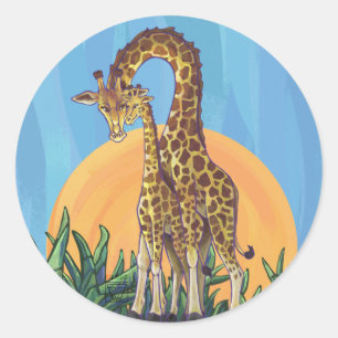Sticker Rond Giraffe maman et bébé