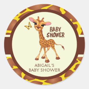 Sticker Rond Giraffe & Papillon, Baby shower