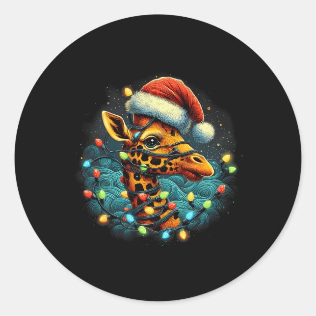 Sticker Rond Giraffe Père Noël Éclairage Noël étoile Giraffe C (Devant)