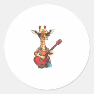 Sticker Rond Giraffe Portant des lunettes de soleil Jouer Guita