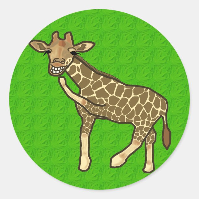 Sticker Rond Giraffe Rire mignon animal dessin à la main (Devant)
