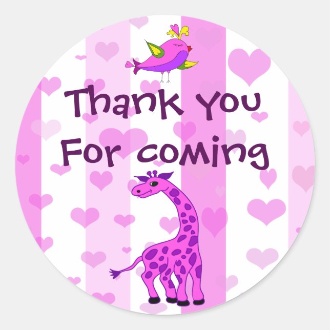 Sticker Rond Giraffe rose anniversaire merci (Devant)