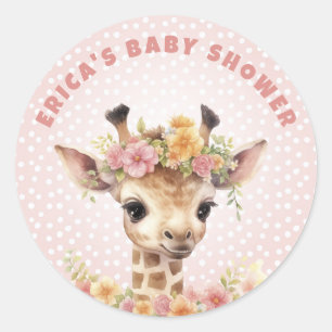 Sticker Rond Giraffe Rose Baby Girl Douche Parsemer la jungle s