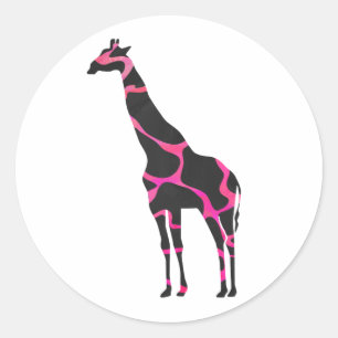Sticker Rond Giraffe Rose chaud et Silhouette noire