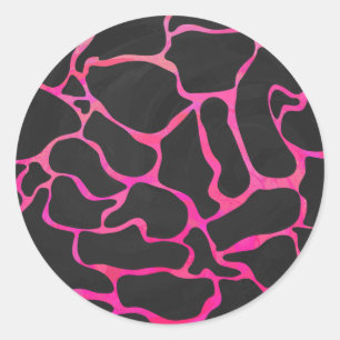 Sticker Rond Giraffe rose chaude et noire
