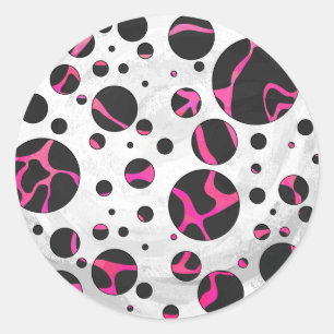 Sticker Rond Giraffe rose chaude et noire