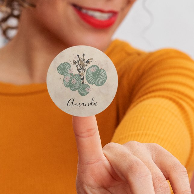 Sticker Rond Giraffe Safari Animal Botanique Anniversaire (Créateur téléchargé)