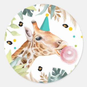 Sticker Rond Giraffe Safari Party Animal Anniversaire Favoriser