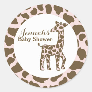 Sticker Rond Giraffe Spots Baby shower rose
