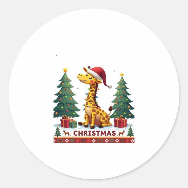 Sticker Rond Giraffe Ugly Christmas Sweaters Funny Santa Hat Li (Devant)