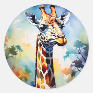 Sticker Rond Giraffe vibrante Safari en aquarelle