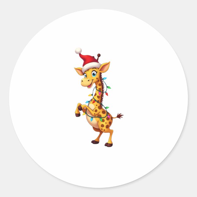 Sticker Rond Giraffe Xmas Lighting Funny Santa Giraffe Christma (Devant)