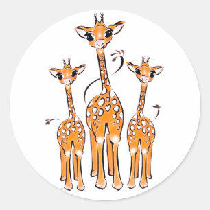 Sticker Rond Giraffes Bébés mignonnes, animaux de safari Classi