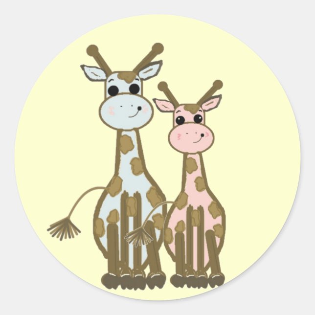 Sticker Rond Giraffes de cartons mignons (Devant)