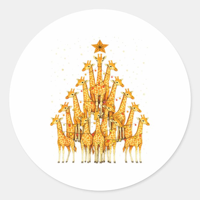 Sticker Rond Giraffes Forming Christmas Tree Lights Star Safari (Devant)