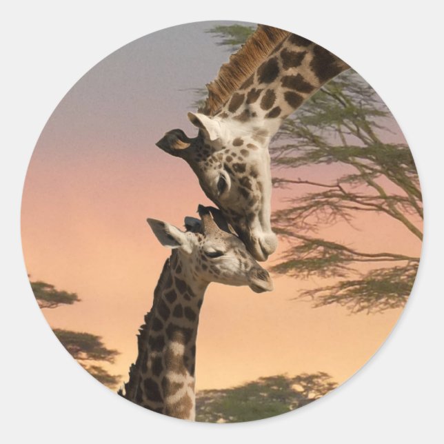 Sticker Rond Giraffes Greeting (Devant)
