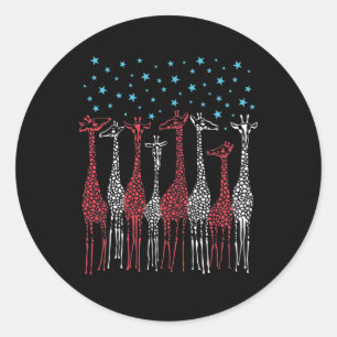 Sticker Rond Giraffes rouge blanc et bleu 4 juillet